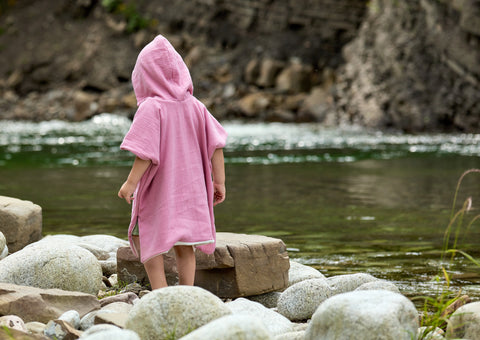 Poncho da bagno in mussola rosa