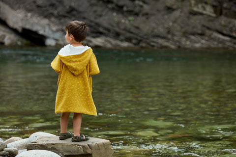 Bath poncho muslin yellow dandelions