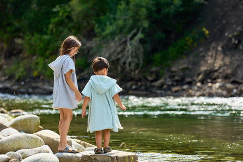 Bath poncho muslin grey dandelions