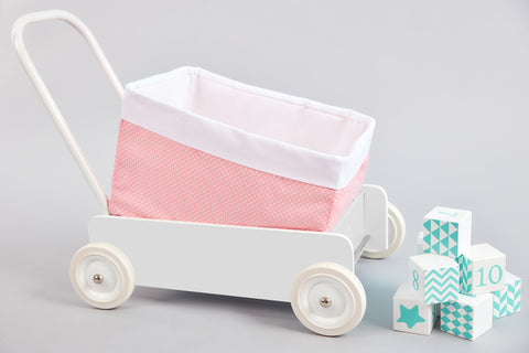 Plain white basket with white dots on coral pink