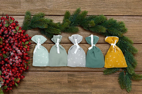 Advent Calendar Muslin Yellow Green Grey