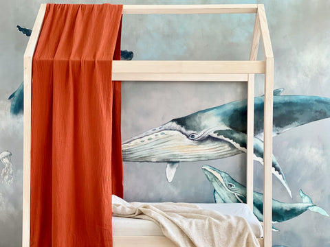Bed canopy double crepe red autumn red