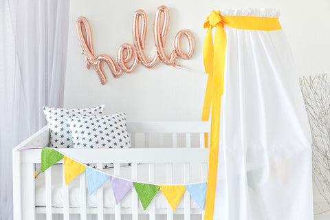 Bed canopy white dots on yellow