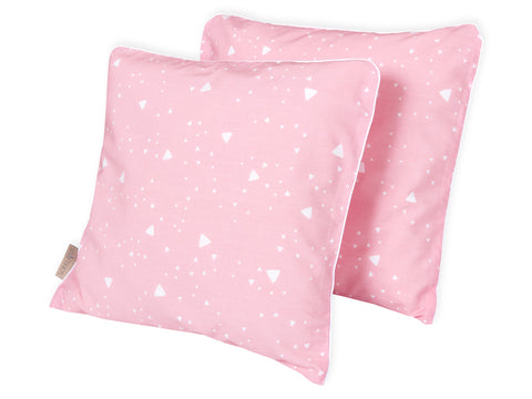 Pillowcase rounded triangles white on pink