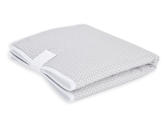 Travel changing mat small leaves light gray on white