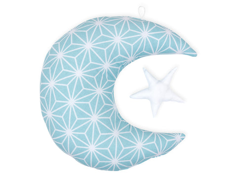 Moon and star white diamonds on pastel blue