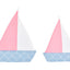 Segelboot weiße Halbkreise auf Pastelblau