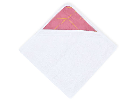 Hooded towel golden lines on pink