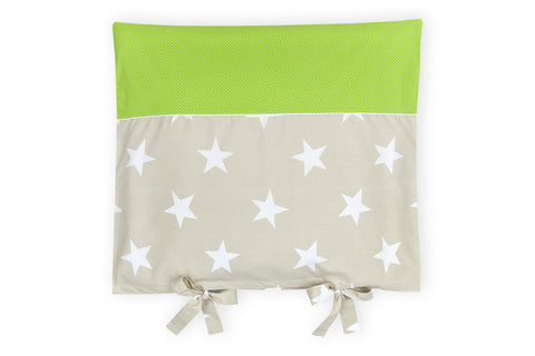 Housse pour matelas à langer grandes étoiles blanches sur beige pois blancs sur vert