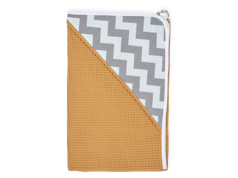 Hooded towel chevron light gray and mint waffle piqué mustard