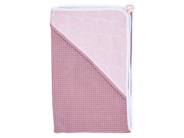 Hooded towel white semicircles on pastel pink waffle piqué pink