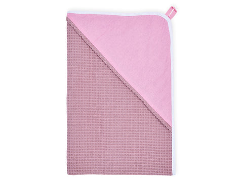 Hooded towel plain pink waffle piqué pink