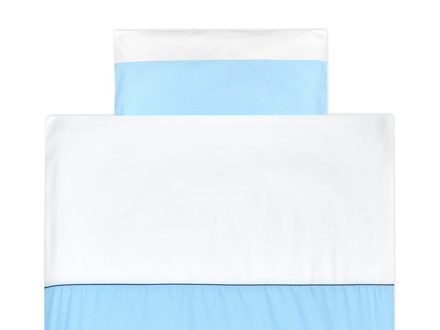 Parure de lit uni blanc pois blancs sur bleu clair