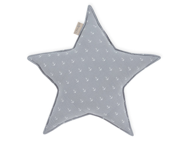 Coussin étoile mousseline ancre grise