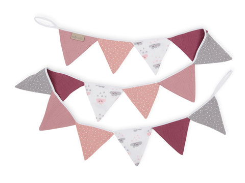 Wimpelkette Musselin grau rosa purpur Wolken