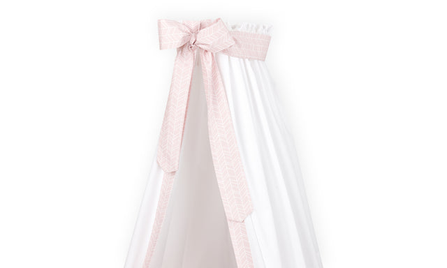Bed canopy white feather pattern on pink