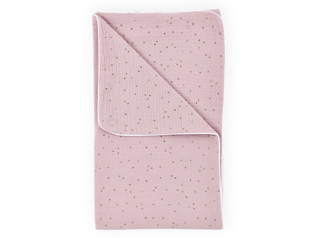 Baby blanket muslin gold dots on pink