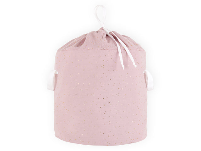 Toy basket muslin gold dots on pink