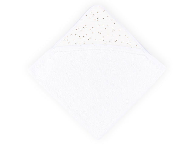 Hooded towel muslin gold dots on white