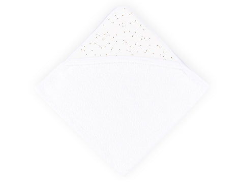 Hooded towel muslin golden dots on white