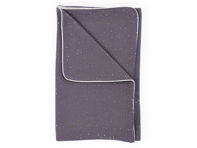 Baby blanket muslin gold dots on gray