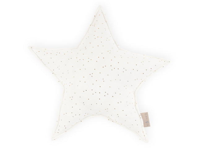 Cojín Estrella Muselina Lunares Dorados sobre Blanco