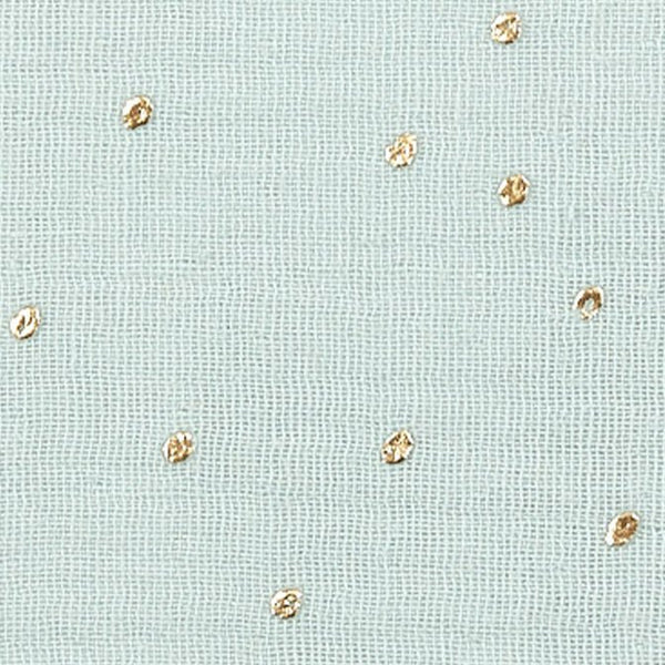 Stoff Musselin goldene Punkte auf Grün MGA SSS098 von KraftKids: Grüner Musselin-Stoff aus 100% Baumwolle mit kleinen, gleichmäßig verteilten goldenen Punkten.