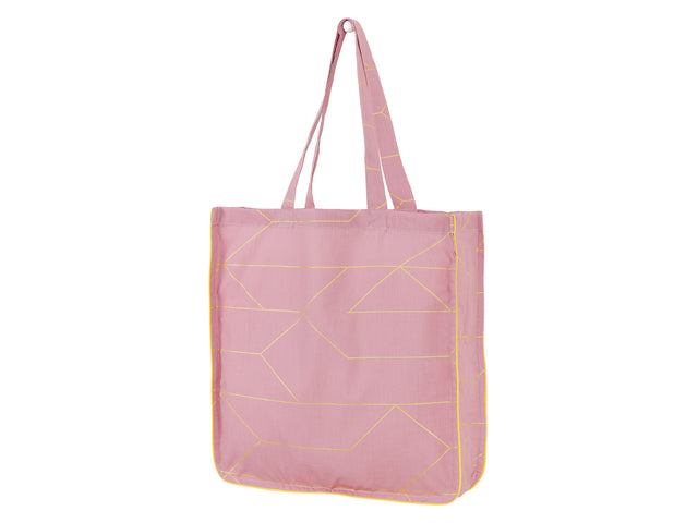 Tote bag gold lines on pink