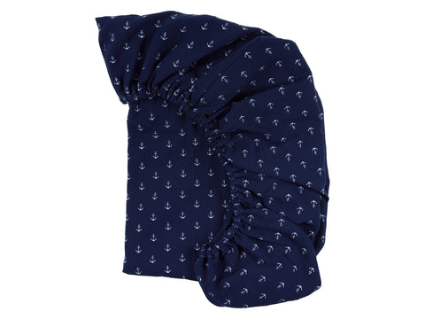 Fitted sheet muslin dark blue anchor