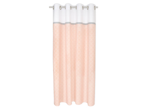 Curtains plain white white semicircles on pastel pink