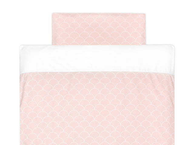 Parure de lit unie blanche demi-cercles blancs sur rose pastel