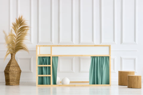 Loft bed curtains set 2+1 double crepe green jade suitable for Kura bed