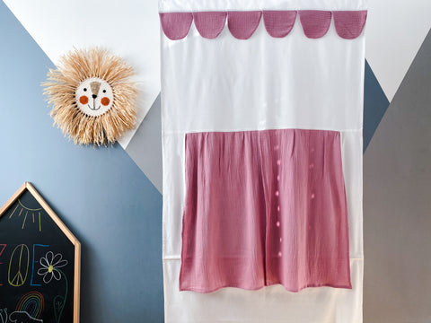 Dukketeater Punch og Judy viser muslin pink inklusive teleskopstang