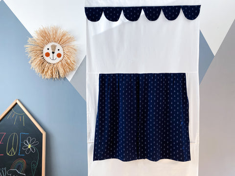 Puppet theater Punch and Judy show muslin dark blue anchor including telescopic rod